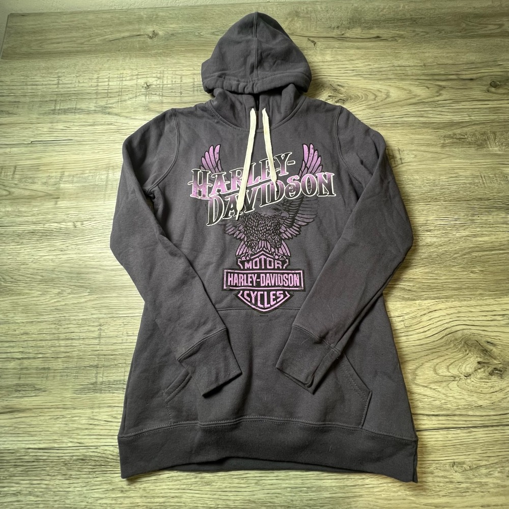 Harley Davidson Hoodie Womens XS Gray Purple Eagle Graphic Biker Pullover V40